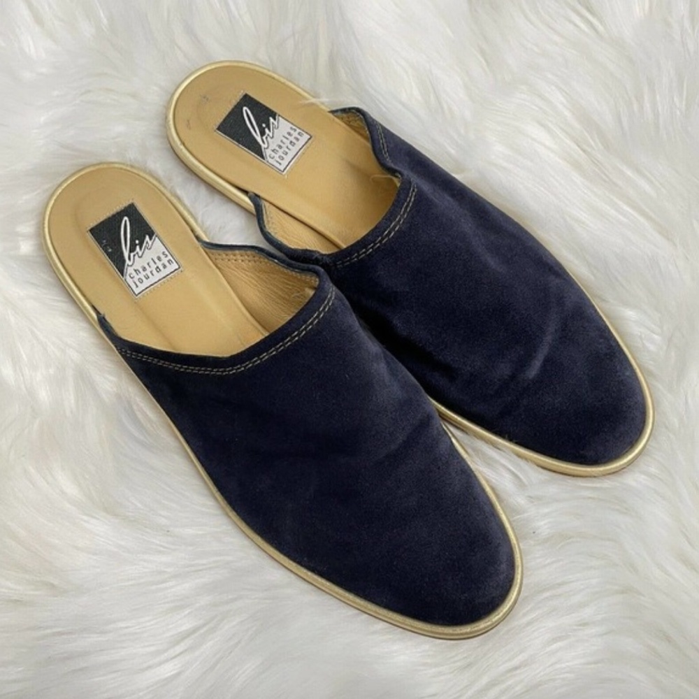 Charles Jourdan Blue Suede Leather Mules Size 8